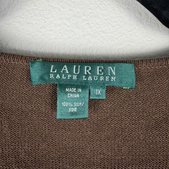 LAUREN Ralph Lauren Brown 1X 100% Silk Button Front Cardigan Sweater Women Plus - Picture 3 of 5